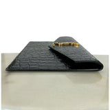 SAINT LAURENT - Uptown Pouch in Crocodile-Embossed Shiny Leather