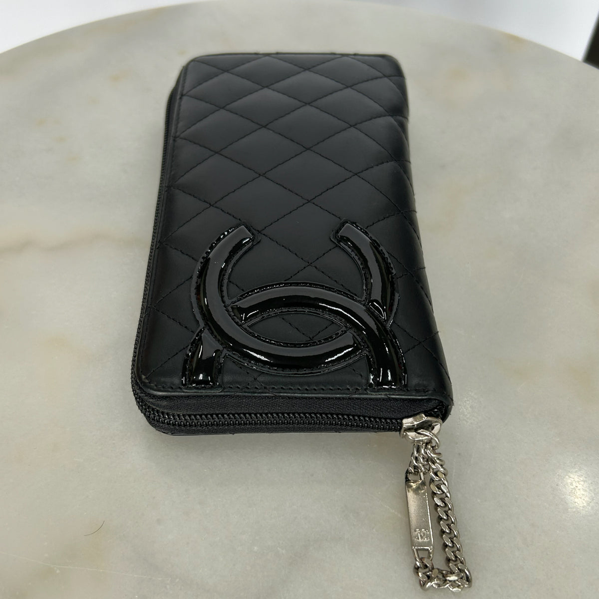 CHANEL - Black Quilted Cambon Zip-Around Wallet