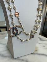 CHANEL - Iridescent Enamel & Pearl CC Long Necklace