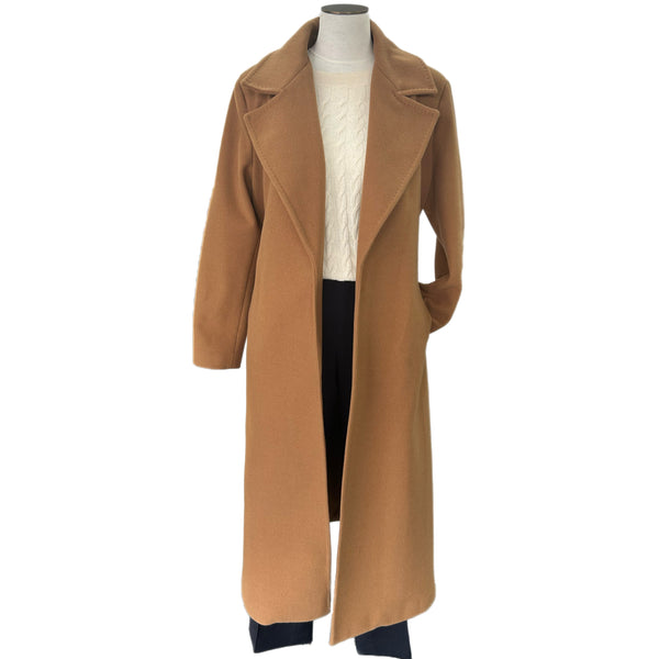 BLANCA VITA - Wide-Lapel Belted Coat in Camel Sz L