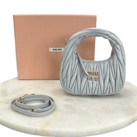 MIU MIU - Wander Matelassé Leather Hobo Mini-Bag - Pearl Grey