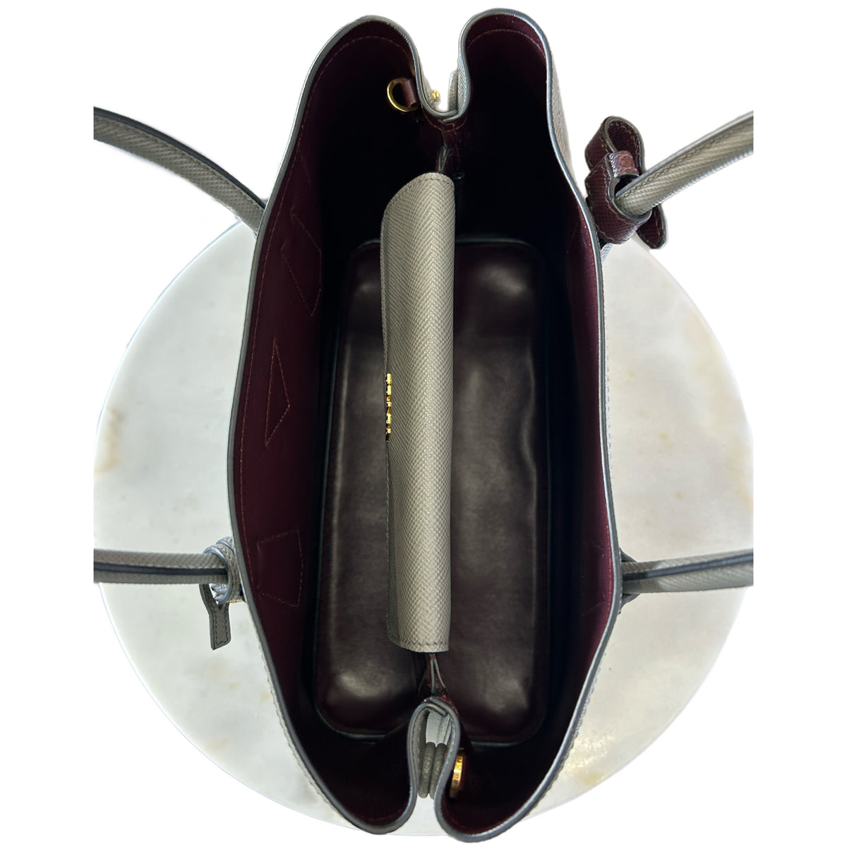 PRADA - Saffiano Double Bag / Grey & Burgundy