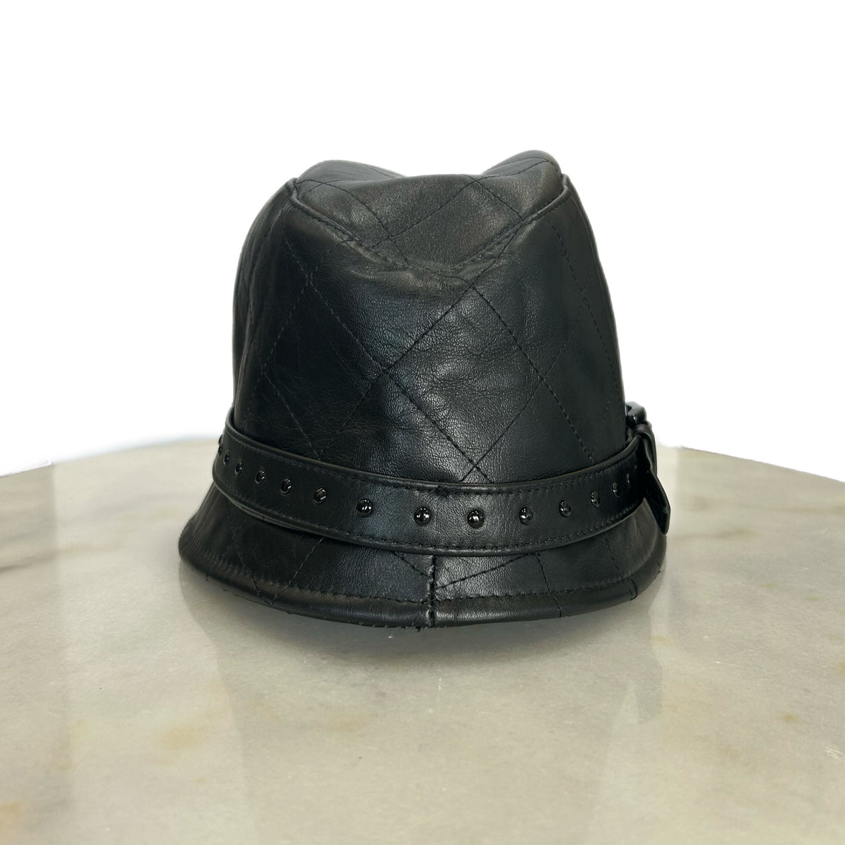 BURBERRY - Black Leather Hat Sz M