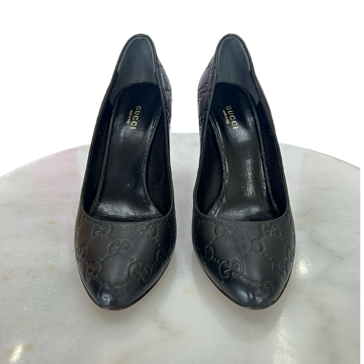GUCCI - Black Guccisimma Horsebit Heels Sz 38