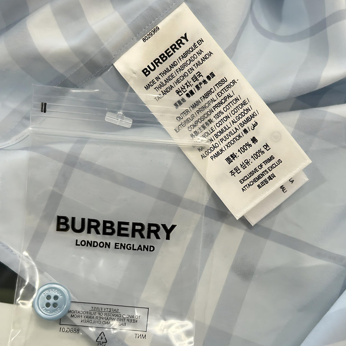 BURBERRY - Caxton Dusty Blue Check Shirt Sz Men’s L
