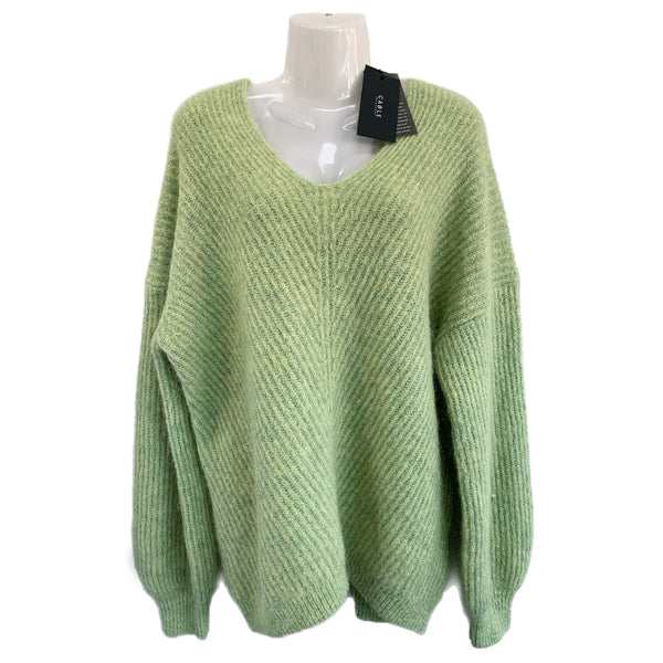 CABLE MELBOURNE - Green Marble Chevron Knit Jumper Sz L