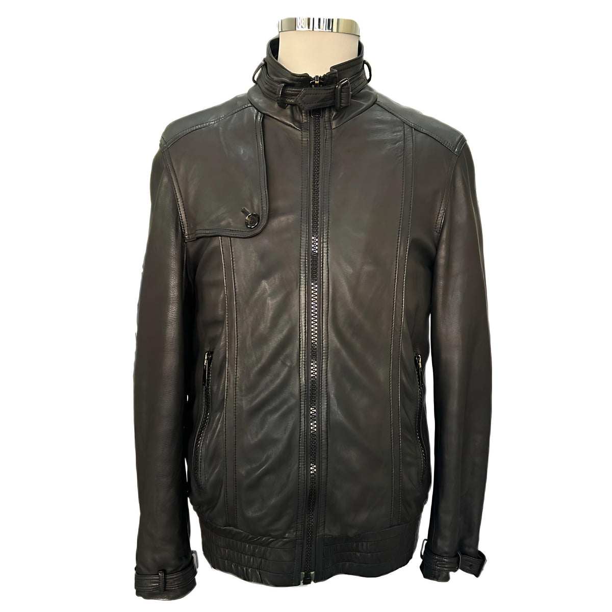 BURBERRY - Black Lamb Leather Jacket Sz 50