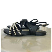 CHANEL - Pearl & Leather Bow Sandals Sz 40C