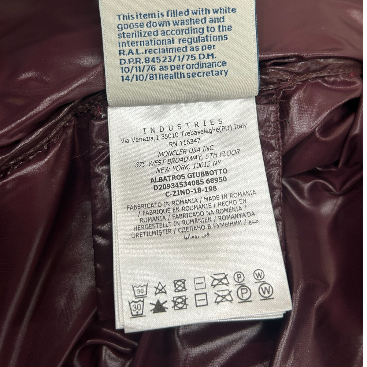 MONCLER - Albatros Chevron Down Jacket Sz 1