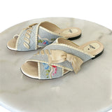 FENDI - Embroidered Floral & Ribbon Slides Sz 37.5