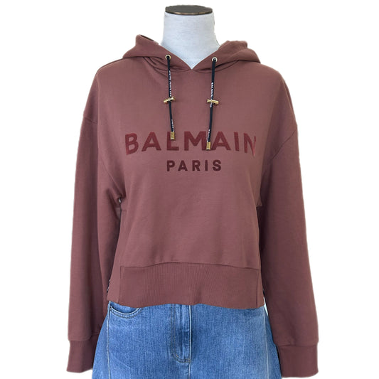 BALMAIN - Cropped Logo Hooded Jumper Sz XS
