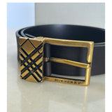 BURBERRY - Brown & Gold Leather Belt Sz 80