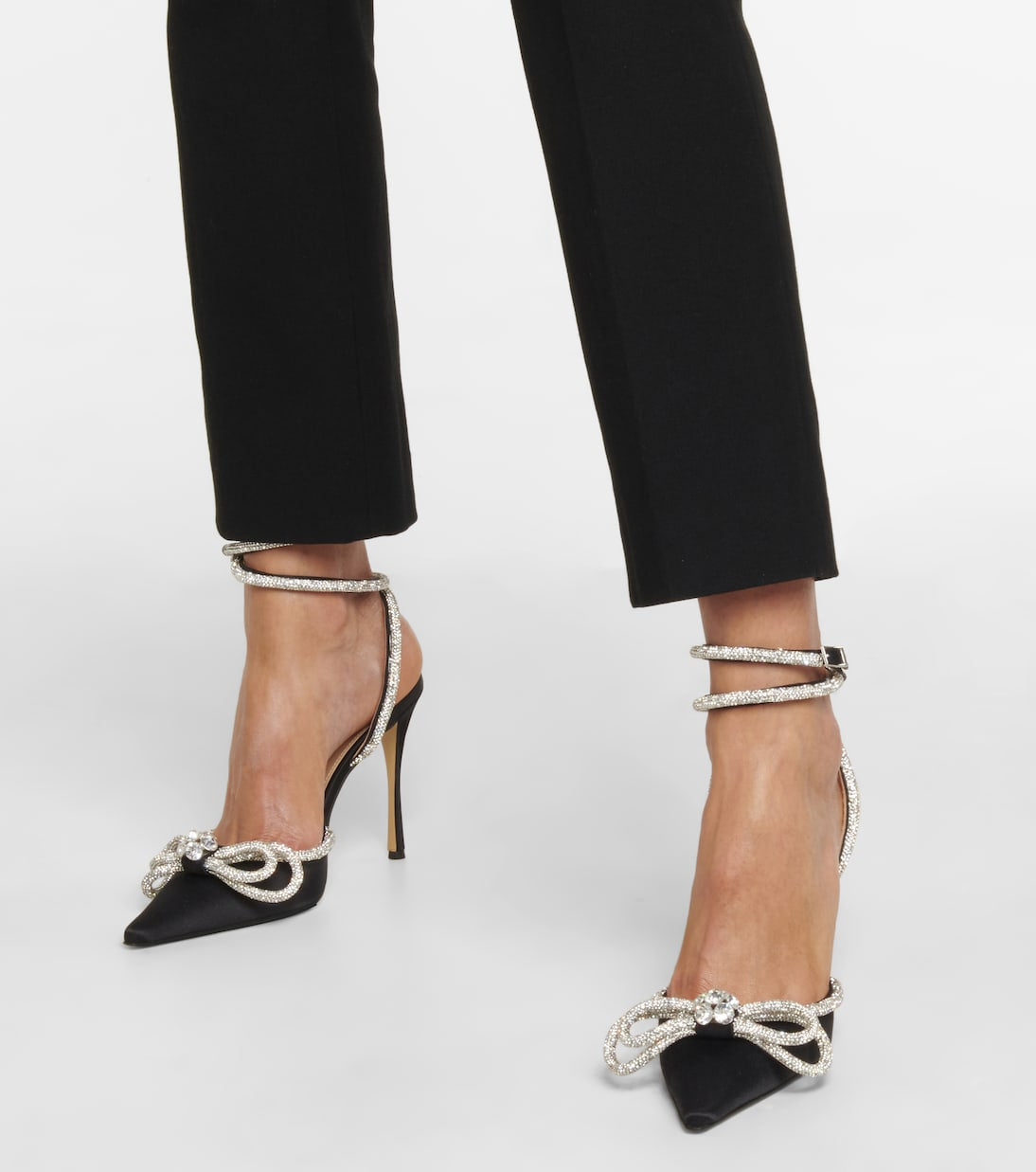 MACH & MACH - Double Bow Embellished Black Satin Pumps 41.5
