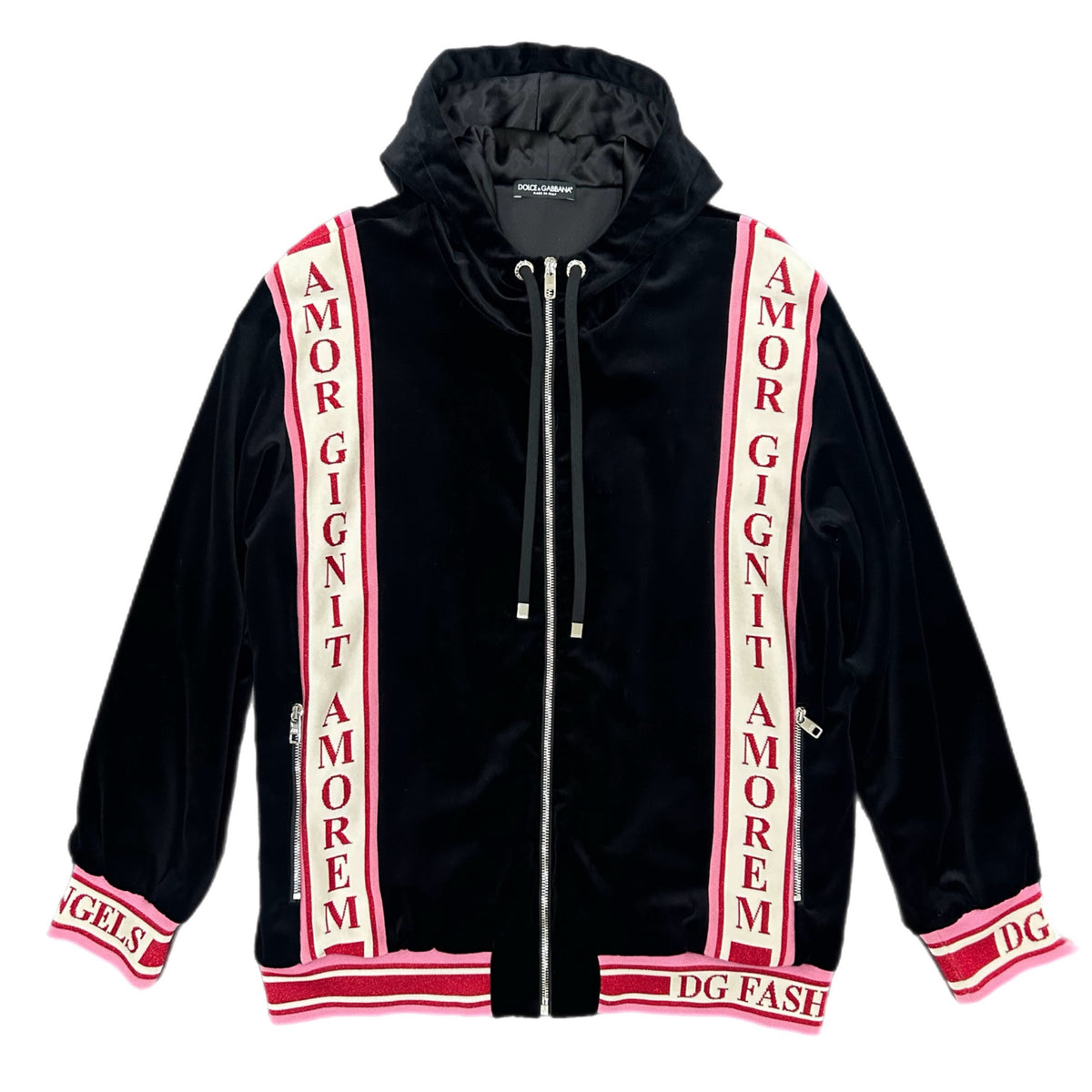 DOLCE & GABBANA - Velvet Hooded Jacket ‘Love Begets Love’ Sz IT 44