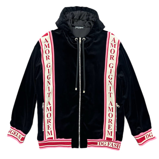 DOLCE & GABBANA - Velvet Hooded Jacket ‘Love Begets Love’ Sz IT 44