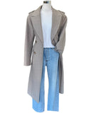 DUCIE - Herringbone Wool Blend Belted Grey Coat Sz L