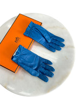 HERMÈS - Blue Leather Gloves Sz 7.5