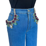DOLCE & GABBANA - Embellished Cropped Wide Leg Jeans Sz IT 44