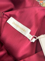 ZIMMERMANN - Silk Ruched Picnic Midi Dress Wine Red Sz 2