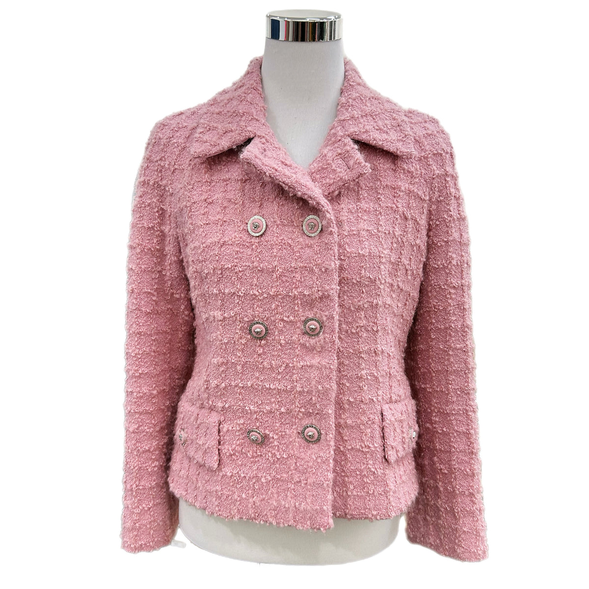 VERSACE - Double Breasted Bouclé Tweed Pink Jacket Sz IT 42