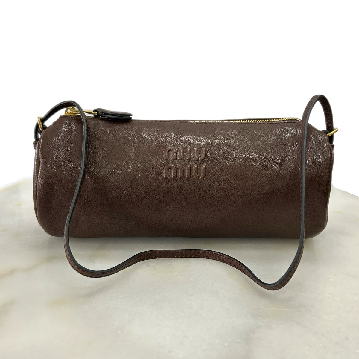 MIU MIU - Nappa Brown Leather Pouch Bag