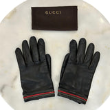 GUCCI - Black Leather ‘Web’ Gloves