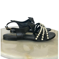 CHANEL - Pearl & Leather Bow Sandals Sz 40C