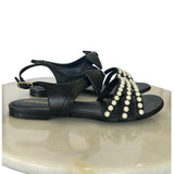 CHANEL - Pearl & Leather Bow Sandals Sz 40C