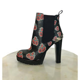 Alexander McQueen - Black Leather Floral Studded Boots Sz 38