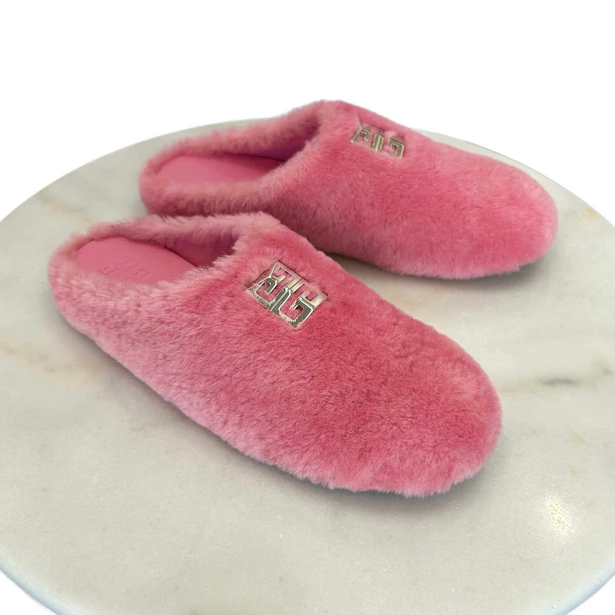 GIVENCHY - 4G Pink Shearling Slip On Slides Sz 39