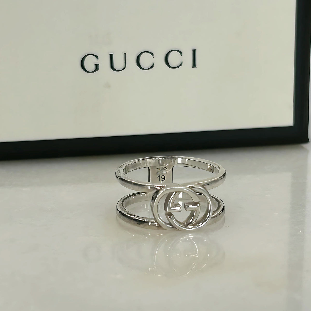 GUCCI - Interlocking GG Wide Silver Ring Sz 19