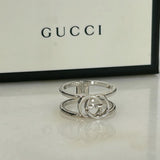 GUCCI - Interlocking GG Wide Silver Ring Sz 19