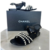 CHANEL - Pearl & Leather Bow Sandals Sz 40C