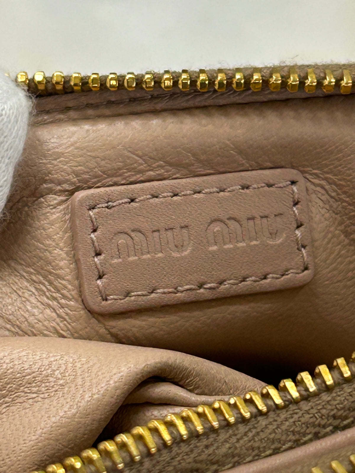 MIU MIU - Pink Leather Studded Double Zip pouch