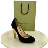 GUCCI - Black Suede Peep Toe Pumps Sz 37