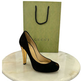 GUCCI - Black Suede Peep Toe Pumps Sz 37