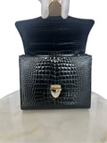 ASPINAL OF LONDON - Mayfair Black Patent Croc Bag