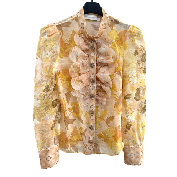 ZIMMERMANN - Tempo Scalloped Shirt in Yellow Sz 1