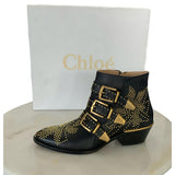 CHLOÉ - Susanna Studded Ankle Boots Black & Gold Sz 35