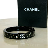 CHANEL - Black Resin Crystal CC Bangle
