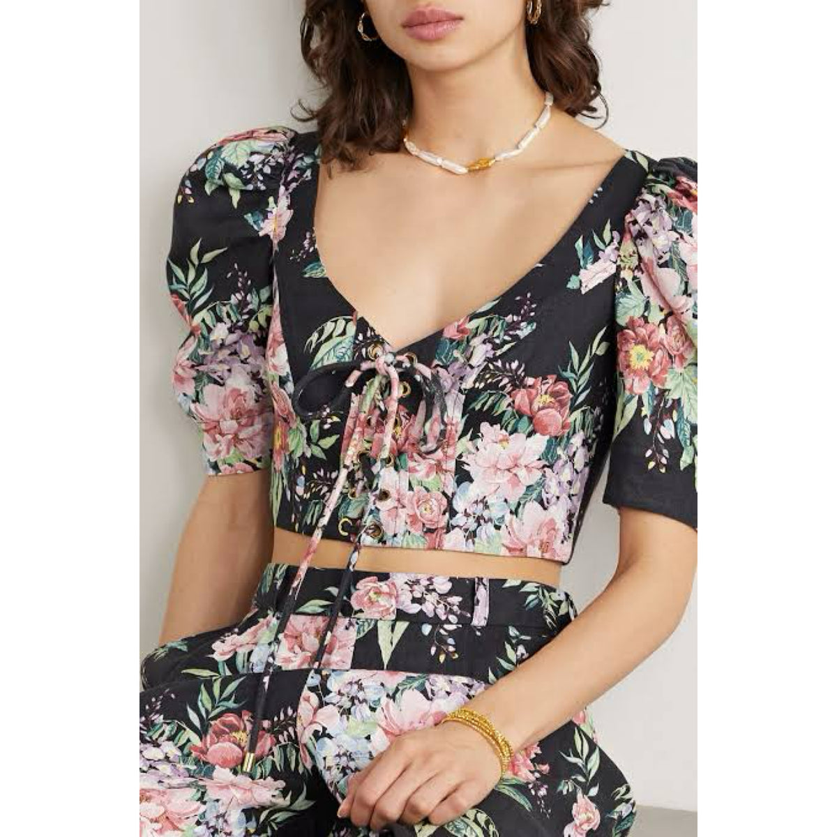 ZIMMERMANN - Bellitude Cropped Lace-Up Linen Top Sz 2