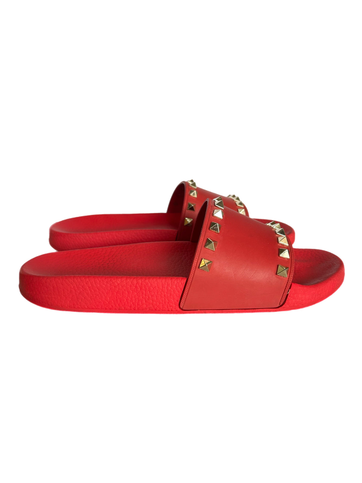 VALENTINO - Red Rockstud Pool Slides Sz 40