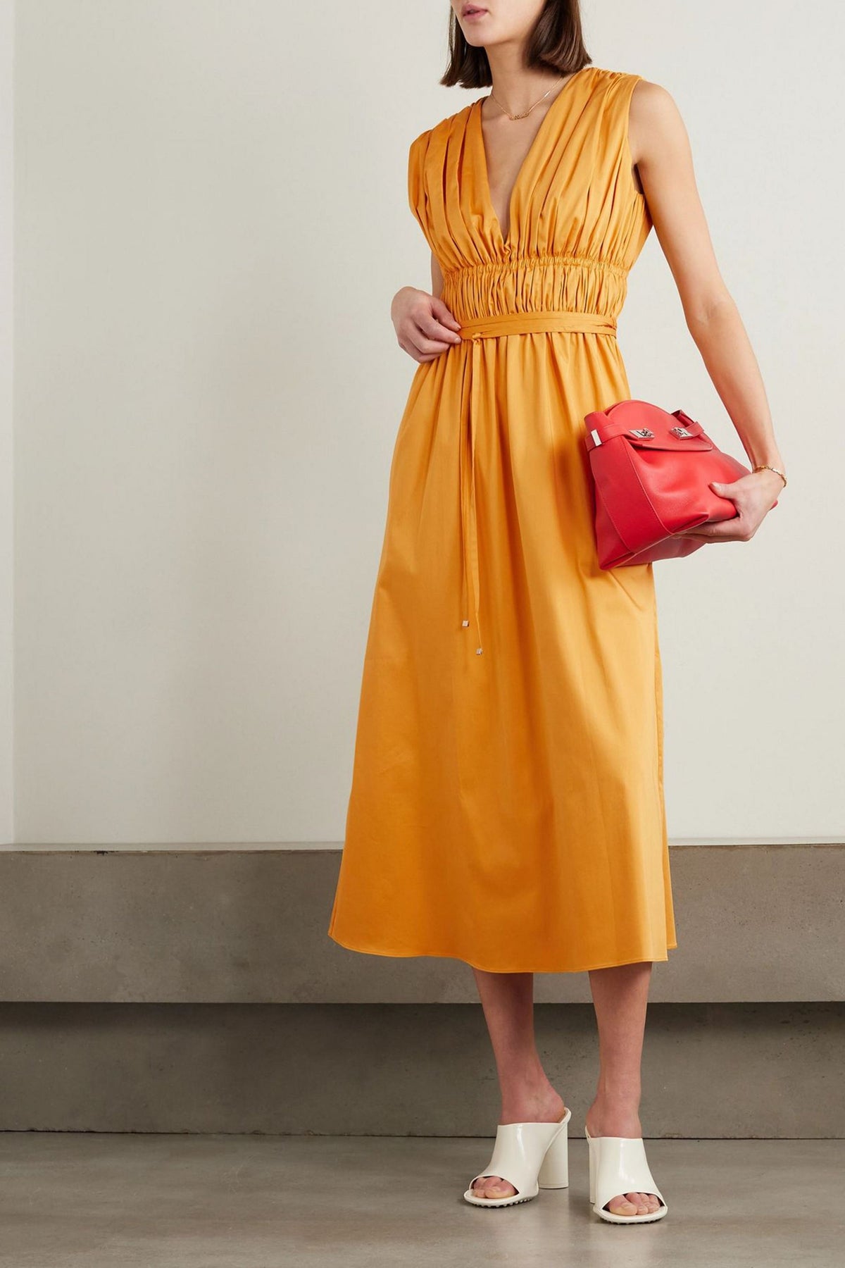 ALTUZARRA - Fiona Gathered Stretch-Cotton Dress Sz M