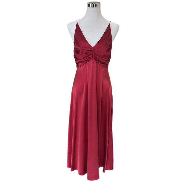 ZIMMERMANN - Silk Ruched Picnic Midi Dress Wine Red Sz 2