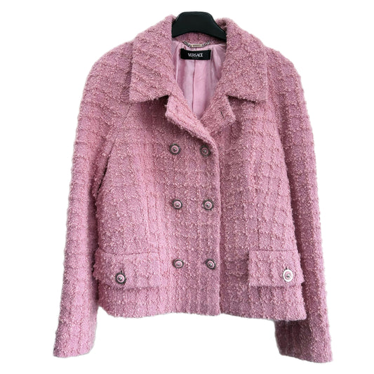 VERSACE - Double Breasted Bouclé Tweed Pink Jacket Sz IT 42