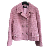 VERSACE - Double-Breasted Bouclé Tweed Jacket in Pink Sz IT 42