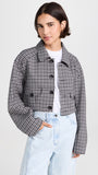 TIBI - Gingham-Check Drill Cropped Jacket Sz L