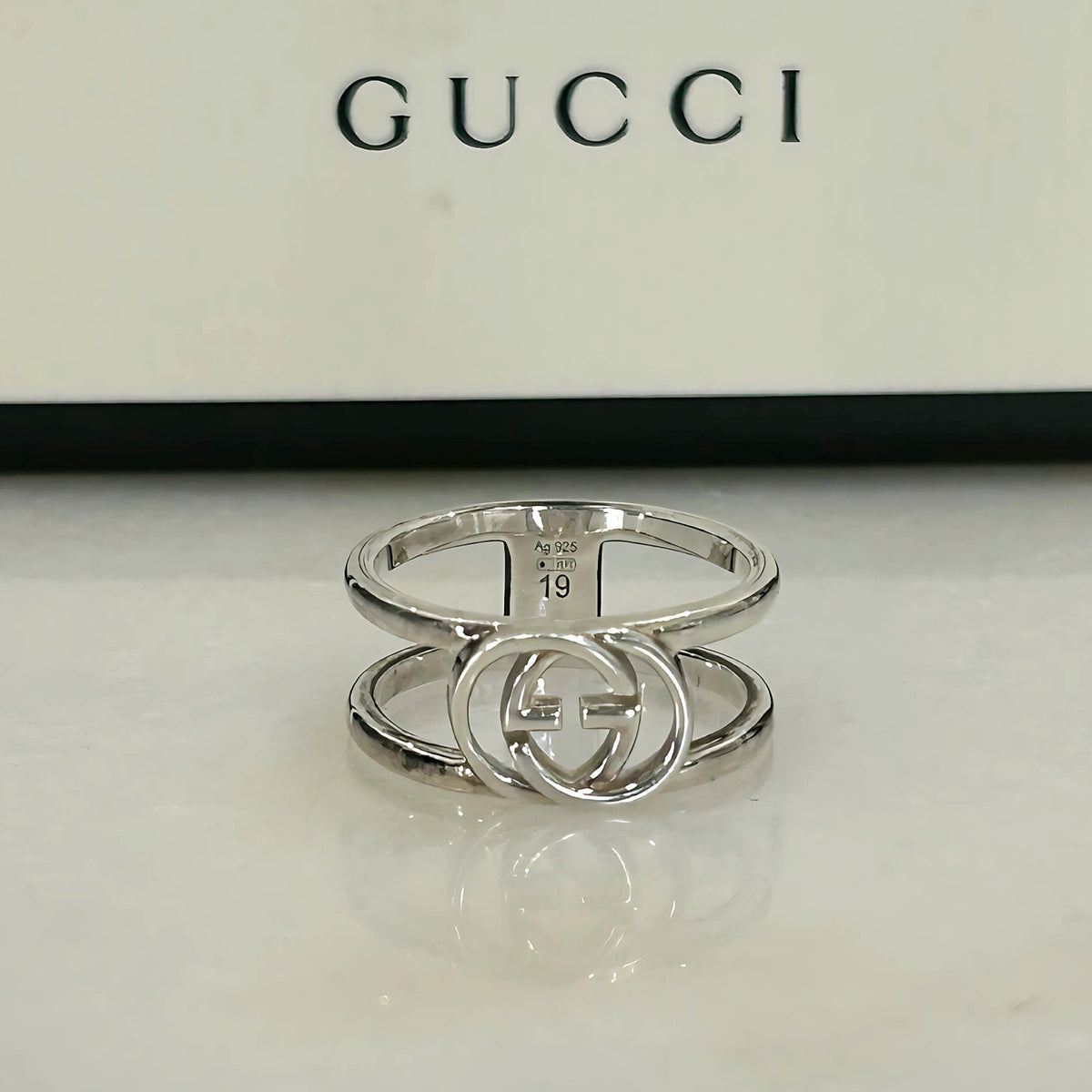 GUCCI - Interlocking GG Wide Silver Ring Sz 19