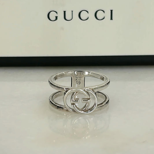 GUCCI - Interlocking GG Wide Silver Ring Sz 19