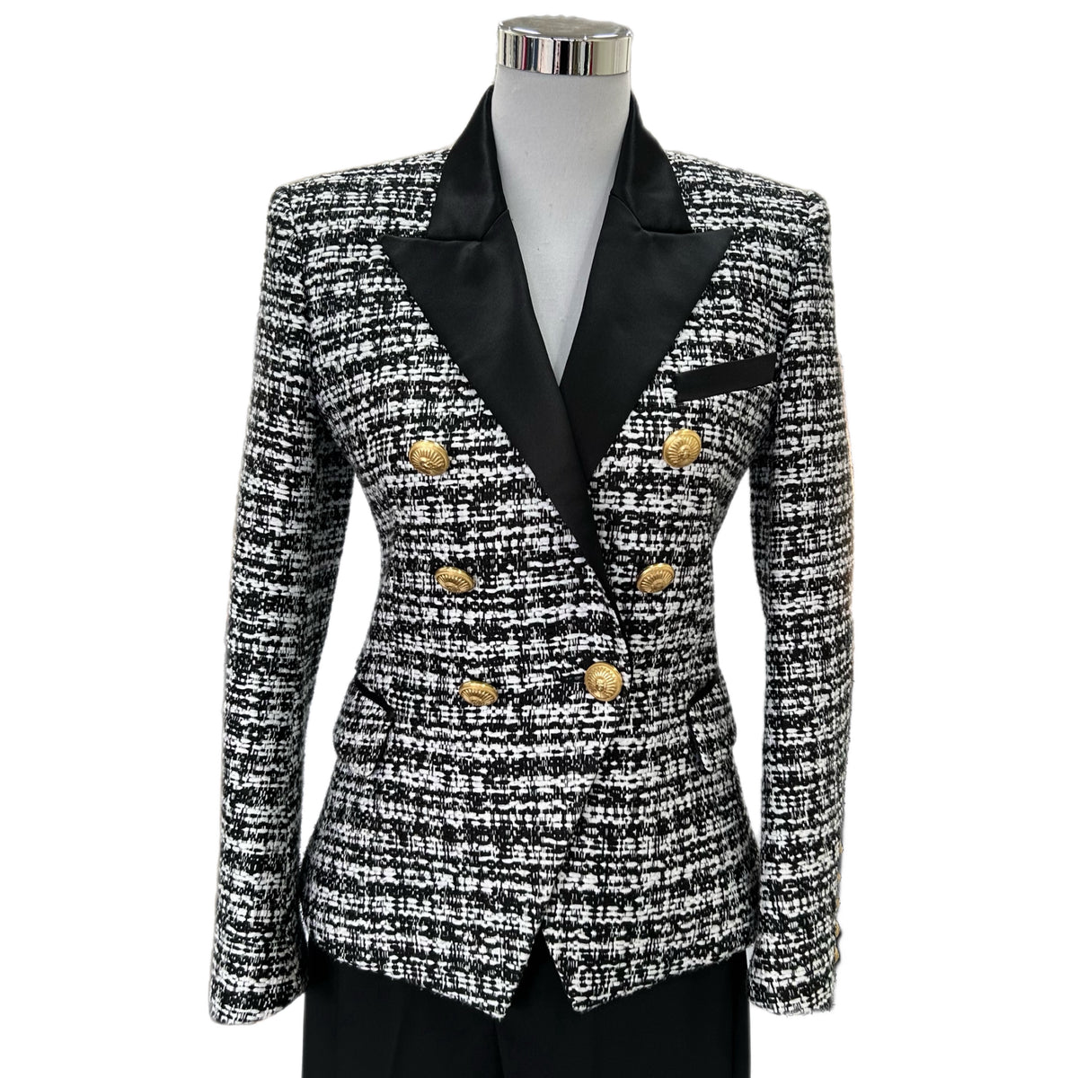 BALMAIN - Black and White Tweed Jacket Sz 40